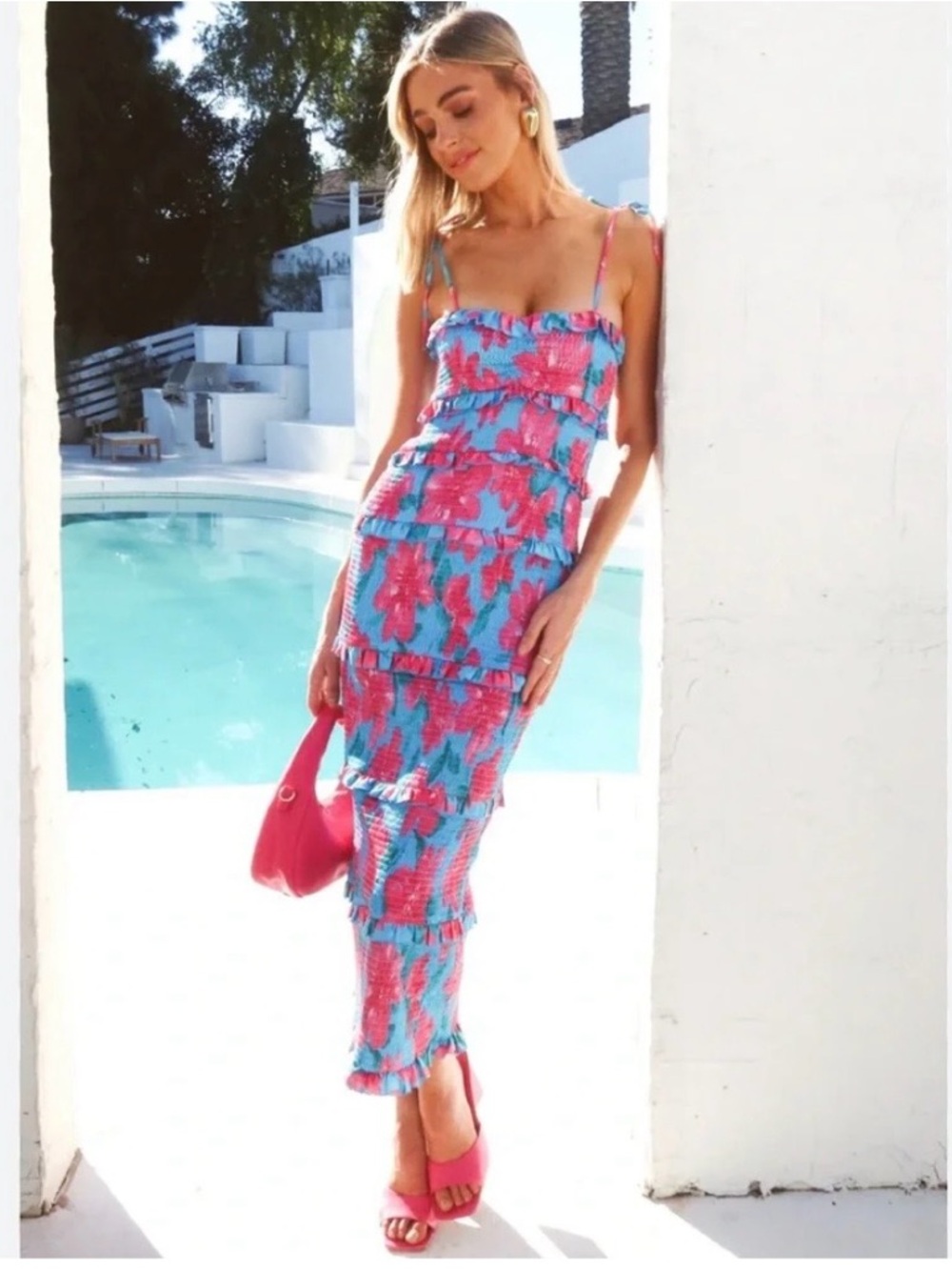 NWT Show Me Your Mumu Stella Smocked Floral Maxi Dress L - Picture 2 of 9